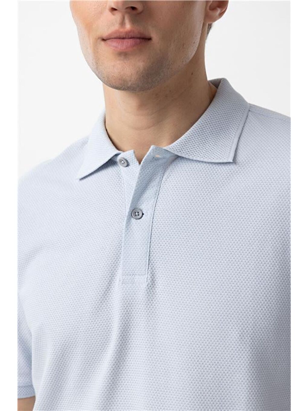 Saks Mavi Regular Armürlü Polo Yaka Tişört-4