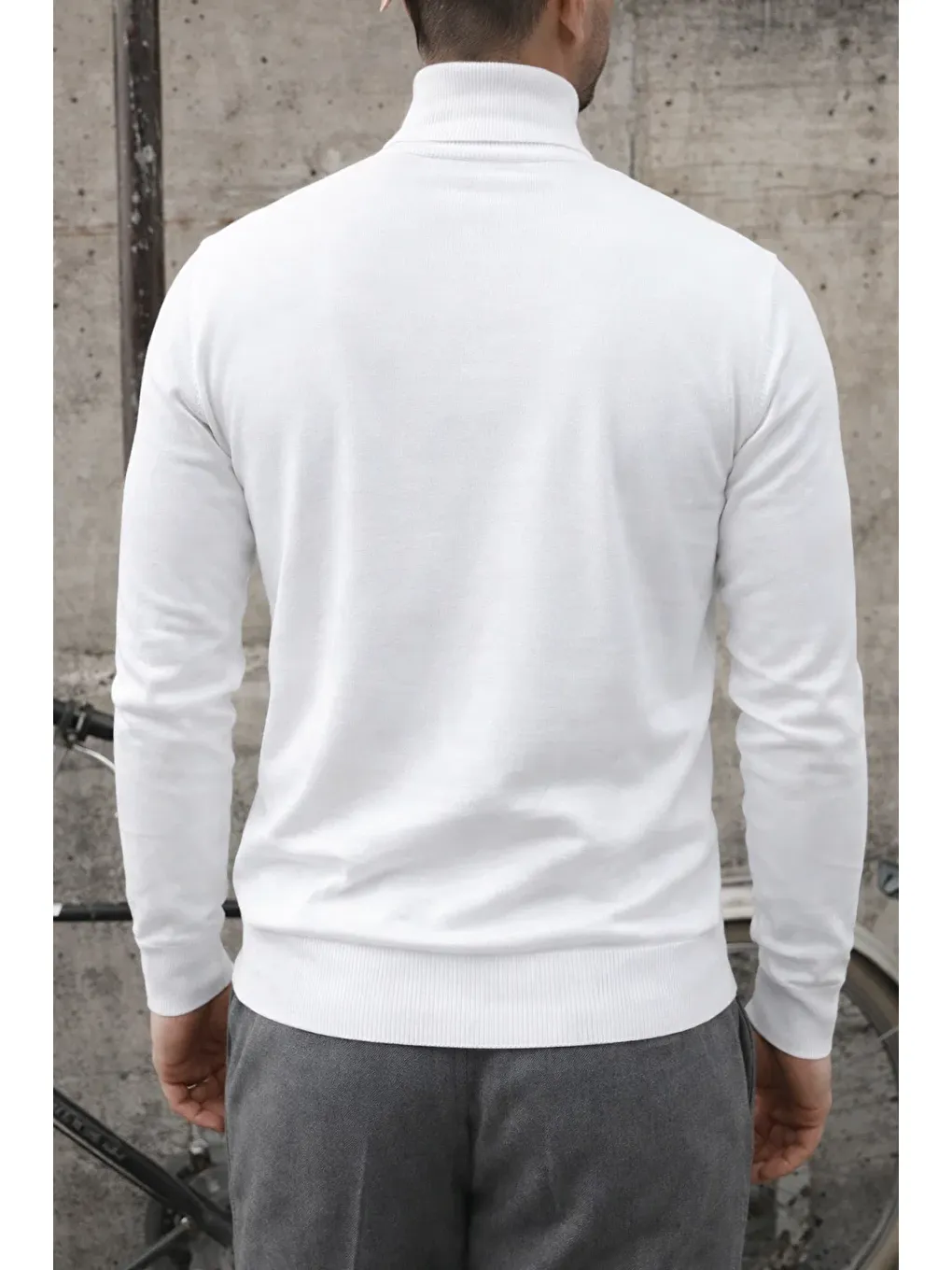 Erkek Premium Boğazlı Beyaz Triko Kazak-4