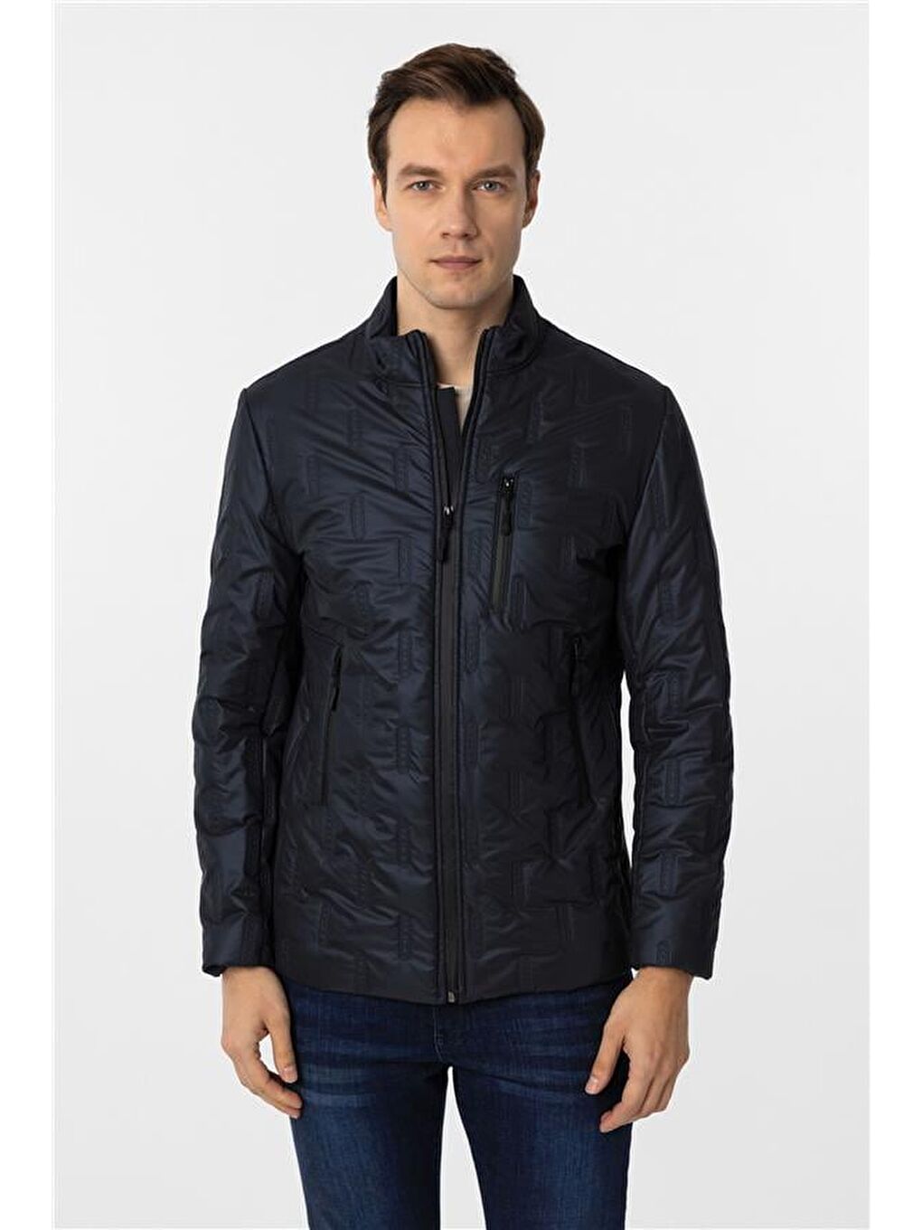 Lacivert Slim Kapitone Mont