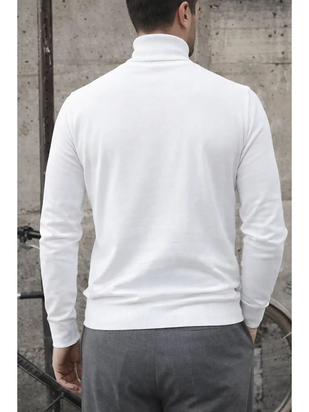 Erkek Premium Boğazlı Beyaz Triko Kazak-5