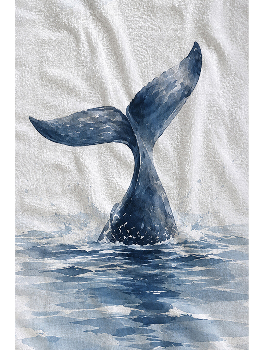Minimal Suluboya Balina Kuyruğu Mavi Deniz Desenli 70x150 Plaj Havlusu - Pamuklu Banyo Havlusu-2