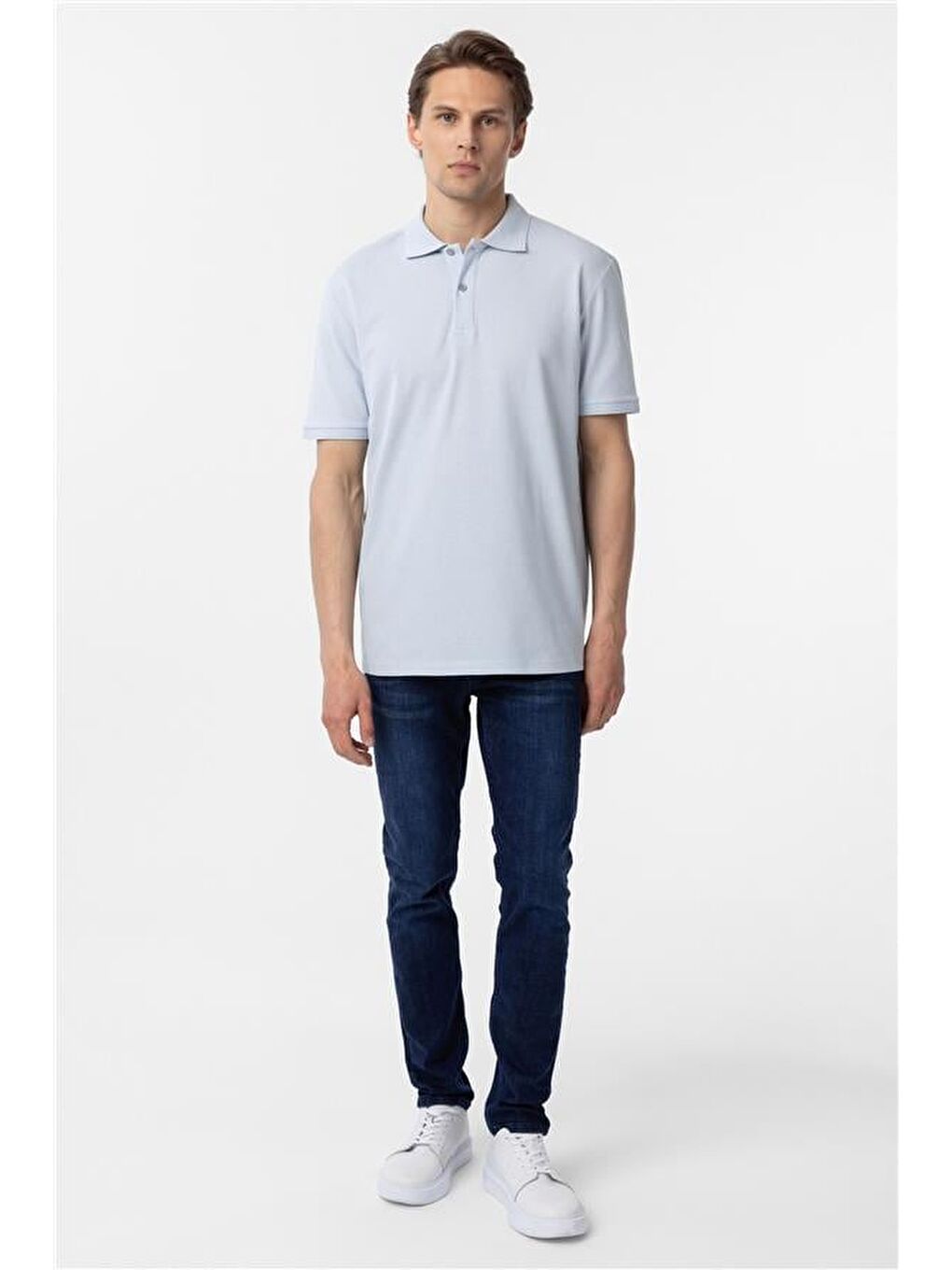 Saks Mavi Regular Armürlü Polo Yaka Tişört-6