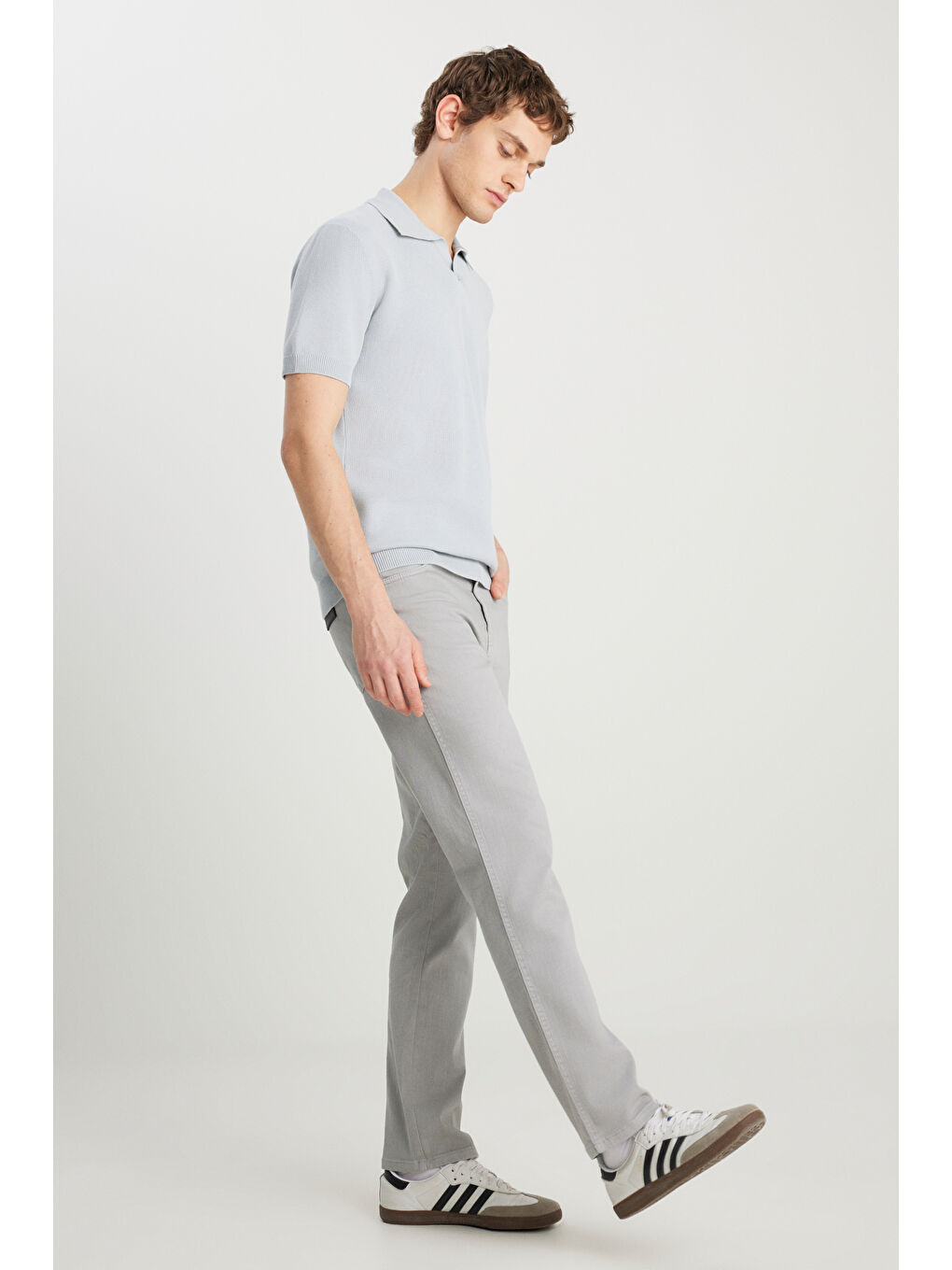 Texas Slim Fit Dar Kesim Normal Bel Açık Gri Esnek Pantolon-1