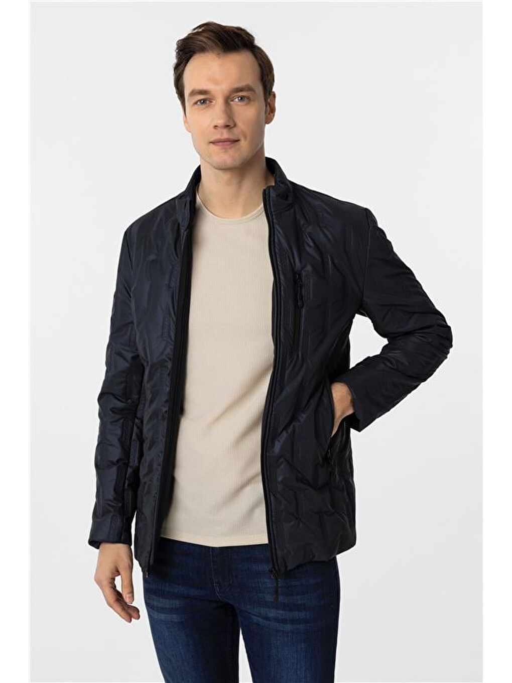 Lacivert Slim Kapitone Mont-1