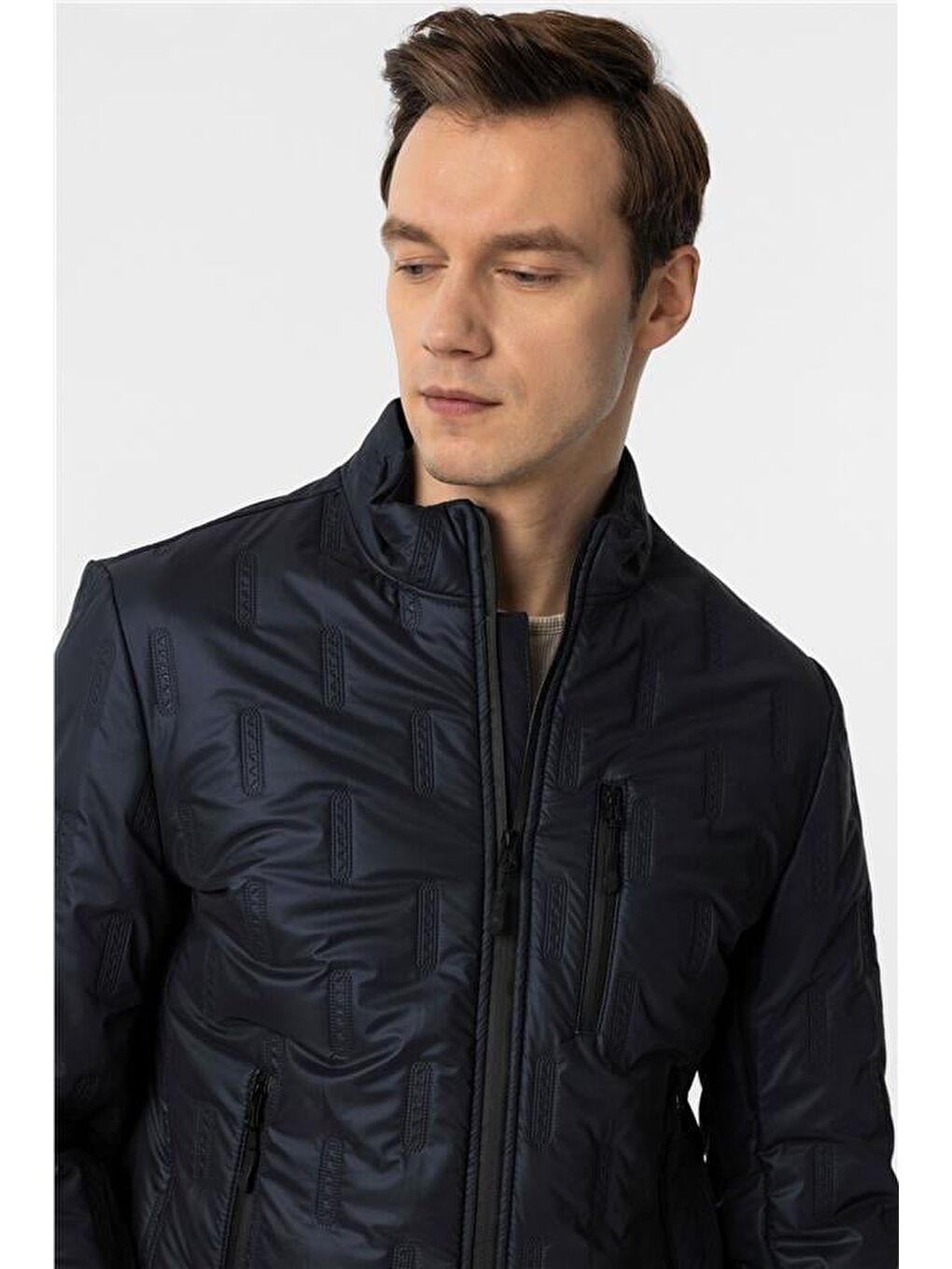 Lacivert Slim Kapitone Mont-2