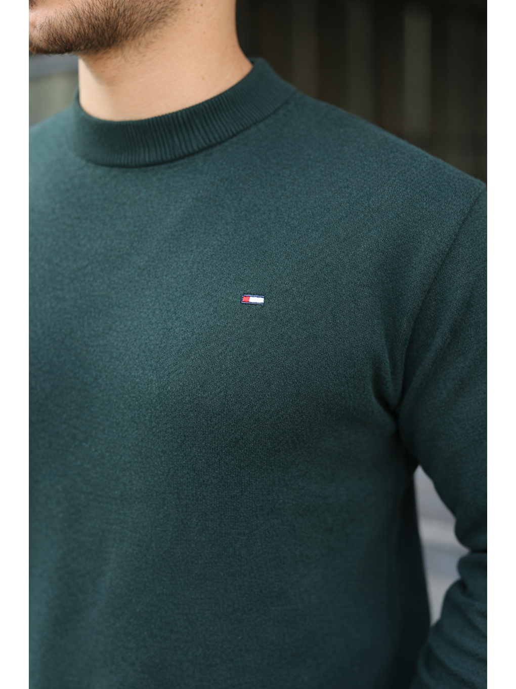 Yeşil Erkek Yarım Balıkçı Yaka Günlük Nefti Triko Kazak-2