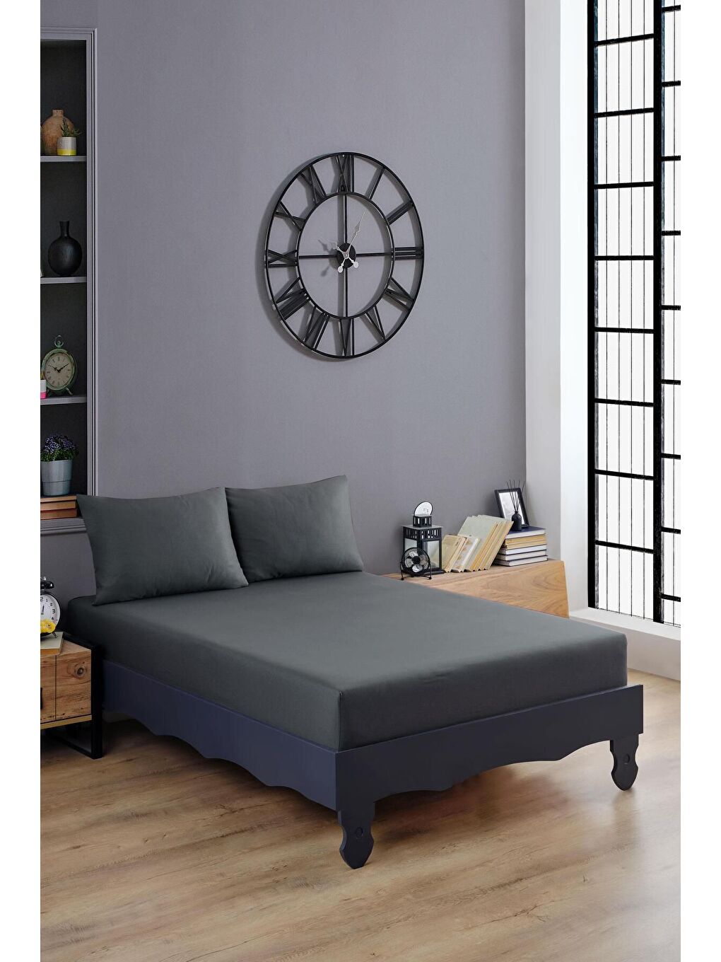 Ranforce %100 Pamuk Çarşaf Takımı Antrasit 160x200 cm