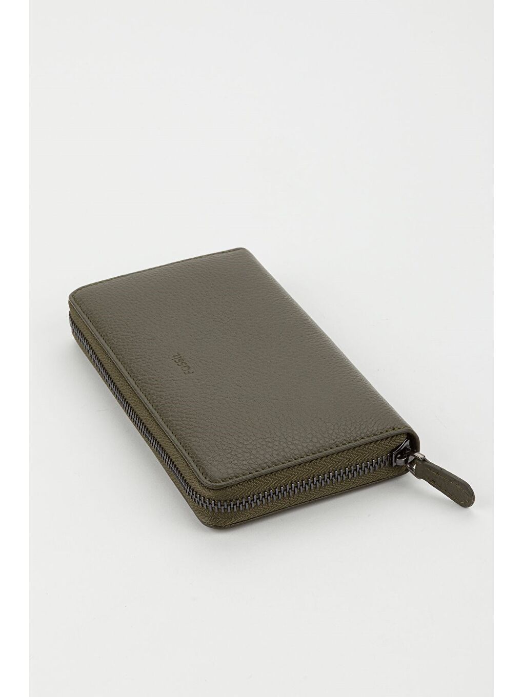 Kutulu Hakiki Deri Su Yeşili Fermuarlı Büyük Boy Kadın El Portföyü Kartlık Cüzdan-1