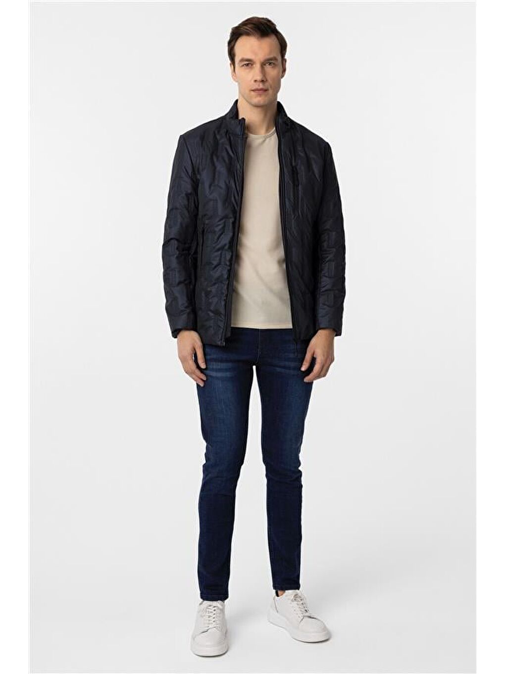 Lacivert Slim Kapitone Mont-5