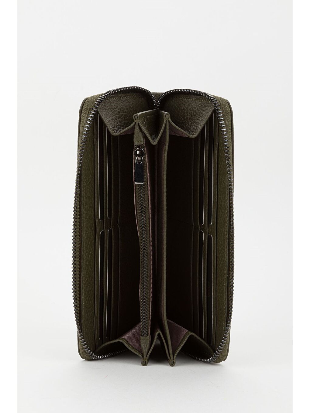 Kutulu Hakiki Deri Su Yeşili Fermuarlı Büyük Boy Kadın El Portföyü Kartlık Cüzdan-3