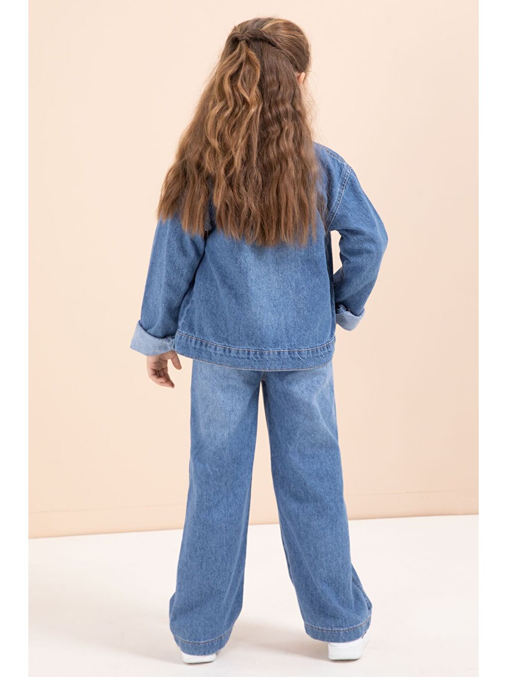 Lacivert Yıldız Nakışlı Ceketli Kız Çocuk 3lü Jean Takım 23443-4