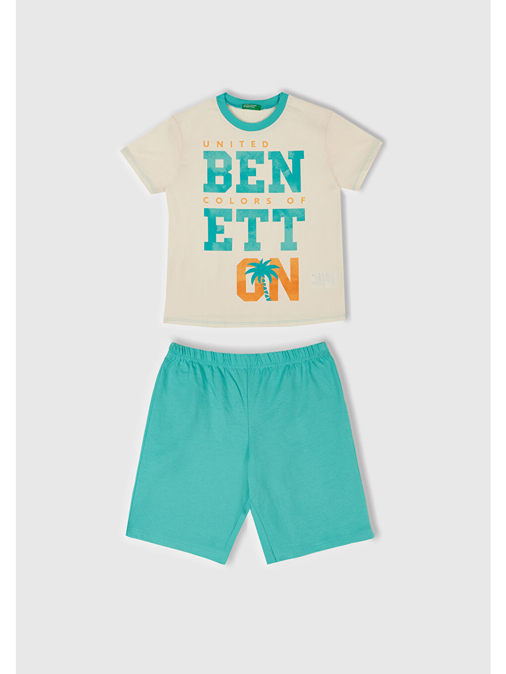 Erkek Çocuk Turkuaz Yazı Baskılı T-Shirt ve Şort Pijama Takım