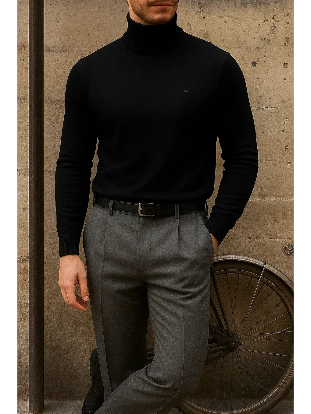 Erkek Premium Boğazlı Siyah Triko Kazak-2