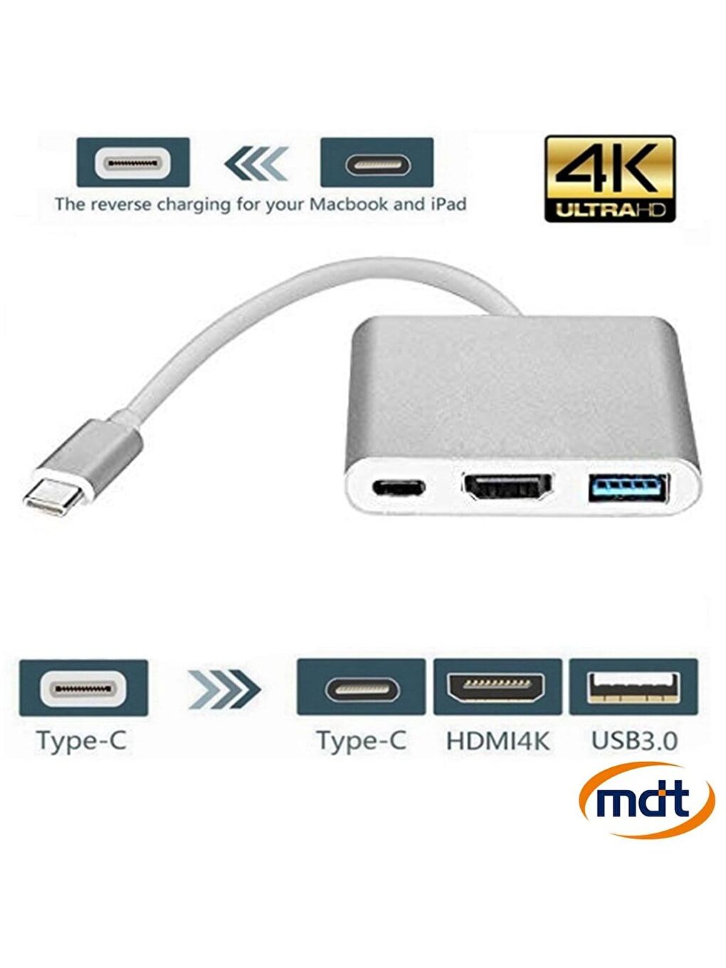 3'in 1 Type-C to Hdmi 4K USB 3.0 Çevirici Dönüştürücü Adaptör-1