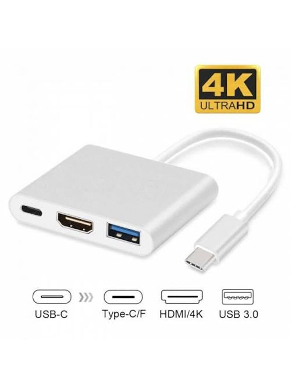 3'in 1 Type-C to Hdmi 4K USB 3.0 Çevirici Dönüştürücü Adaptör-5