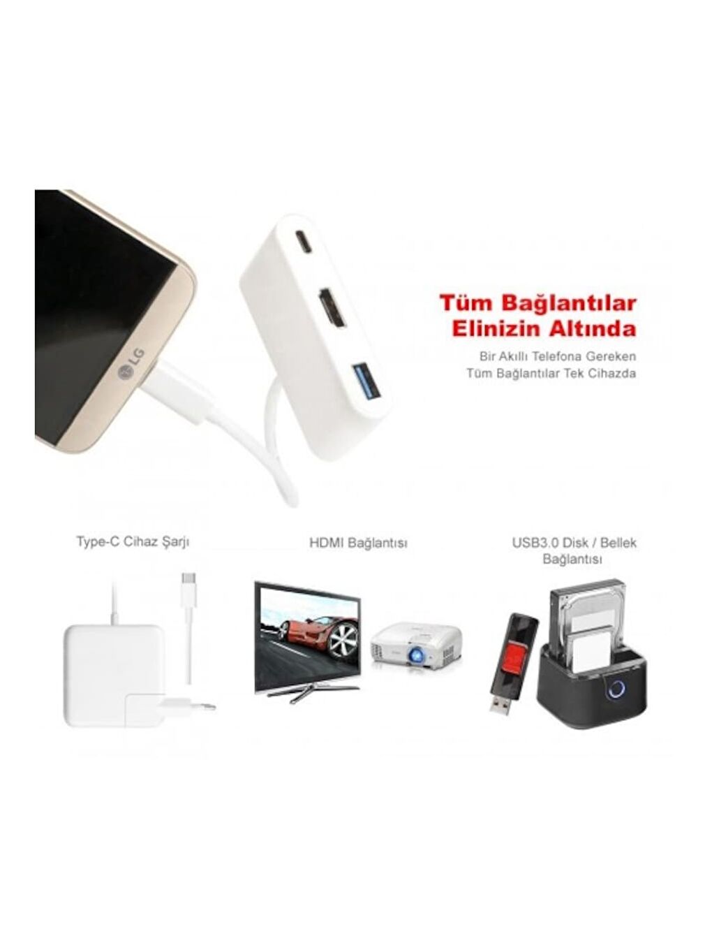 3'in 1 Type-C to Hdmi 4K USB 3.0 Çevirici Dönüştürücü Adaptör-6