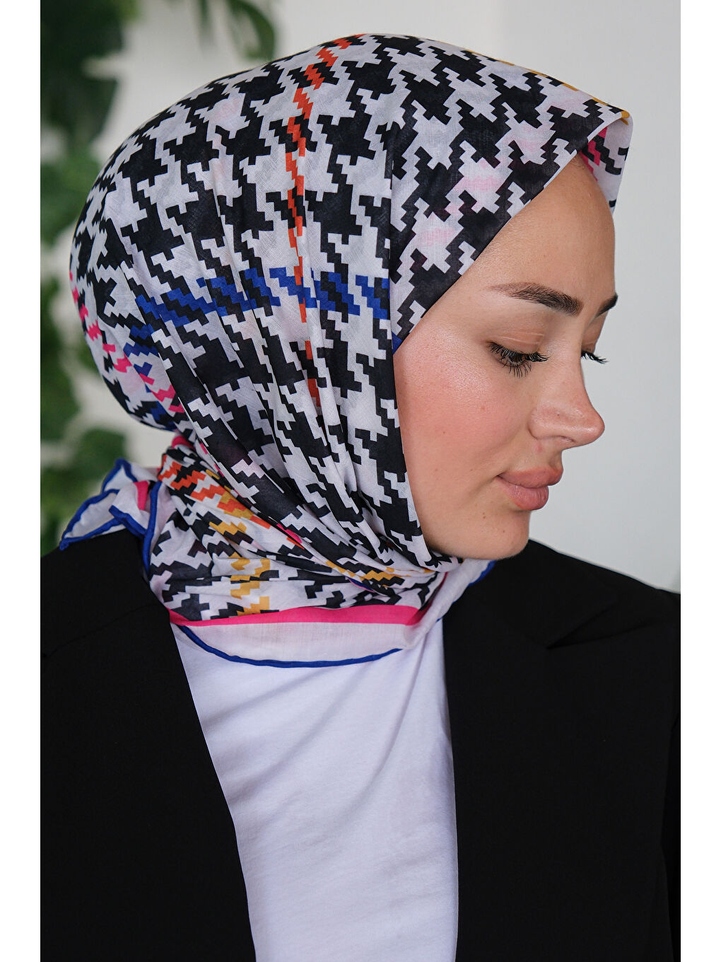 Locco Moda Kaz Ayağı Desen Eşarp Pembe - 2