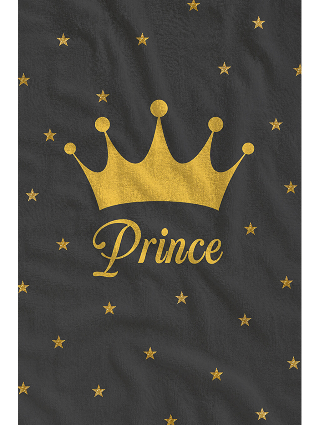 Minimal Prince Yazılı Altın Taç Antrasit Desenli 70x150 Plaj Havlusu - Dijital Baskılı Banyo Havlusu-1