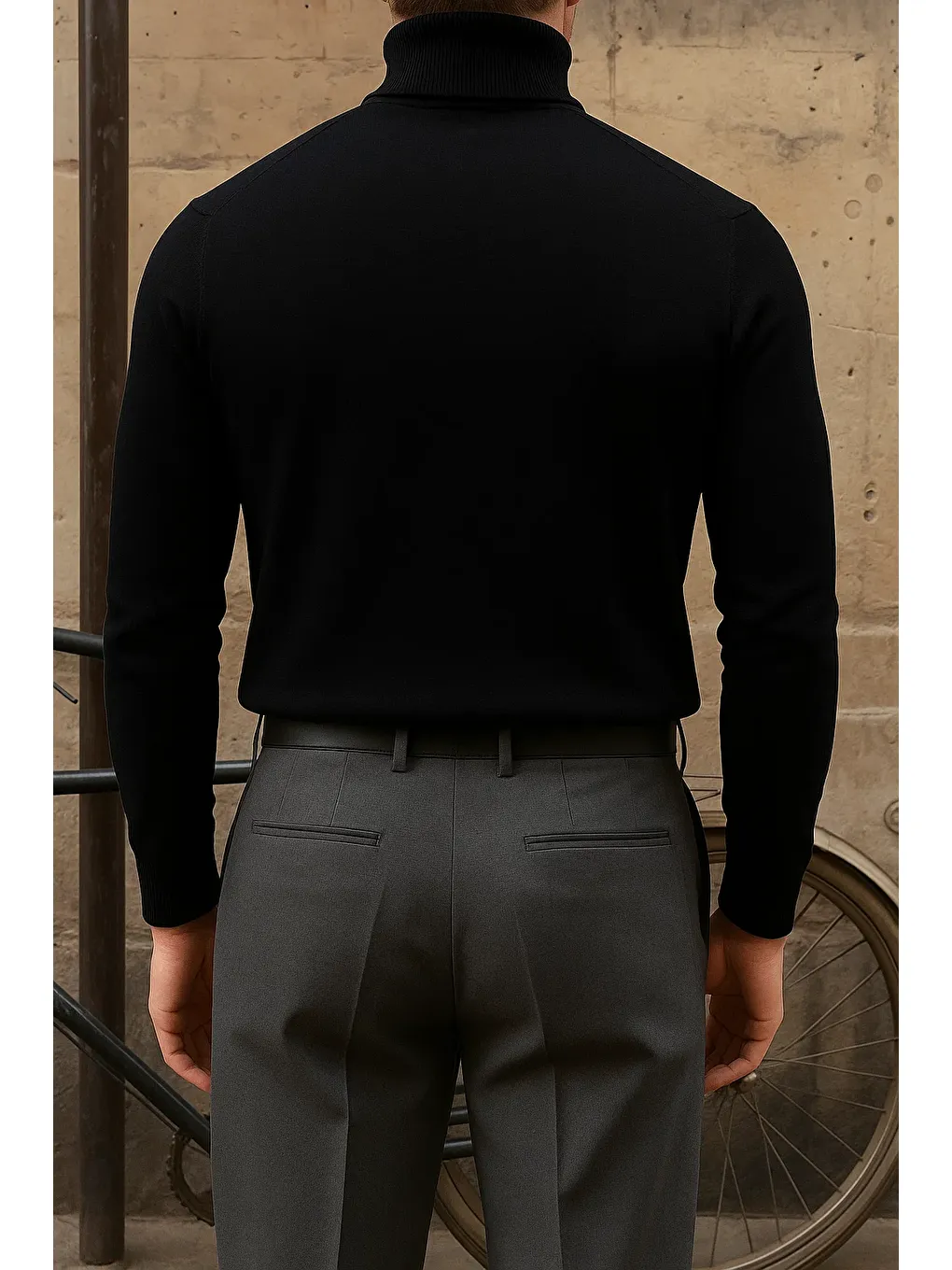 Erkek Premium Boğazlı Siyah Triko Kazak-4