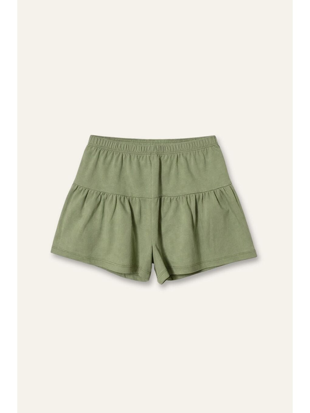 Kız Çocuk Fırfırlı Örme Şort - Haki-2