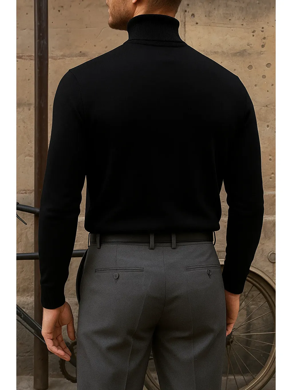 Erkek Premium Boğazlı Siyah Triko Kazak-5