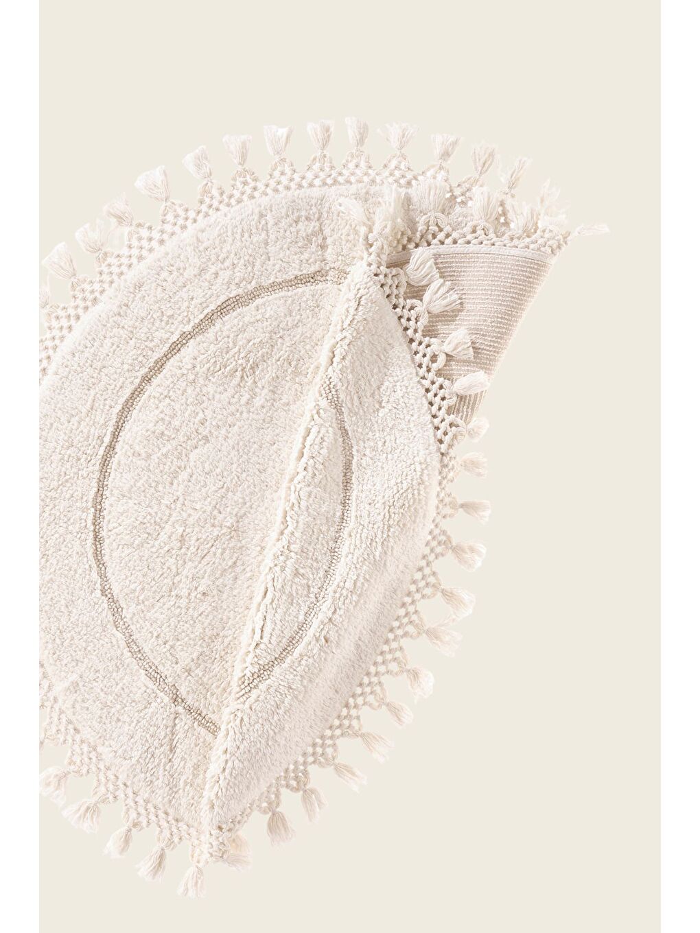 Nora Yuvarlak Banyo Paspası  100 Pamuk 90x90 Ekru-4