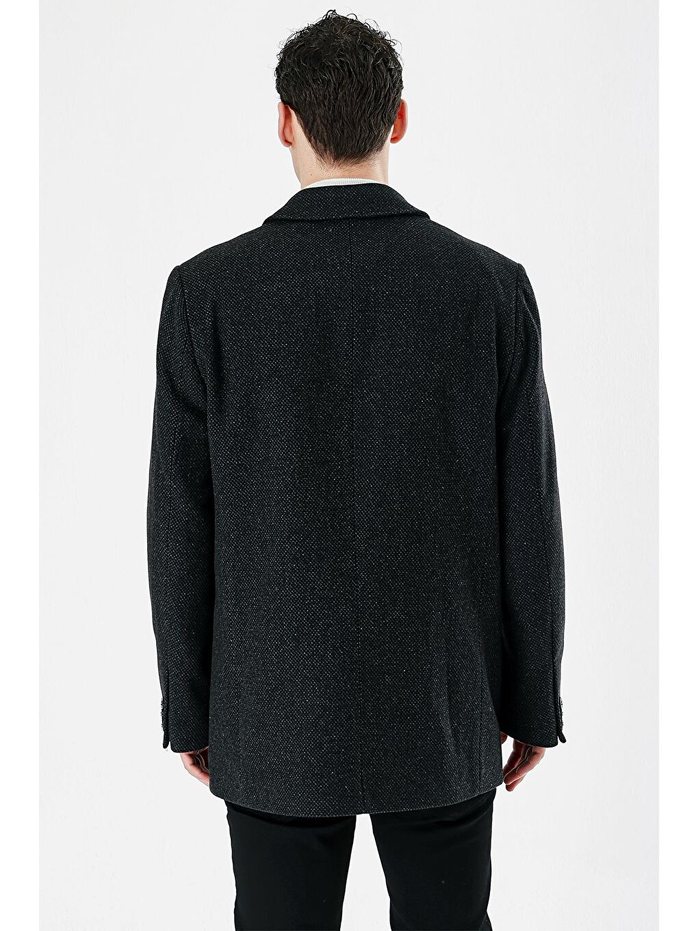 Siyah Kaşe Yünlü Kapitoneli Astar Büyük Beden Comfort Fit Rahat Kesim Klasik Kaban 1008235172-6