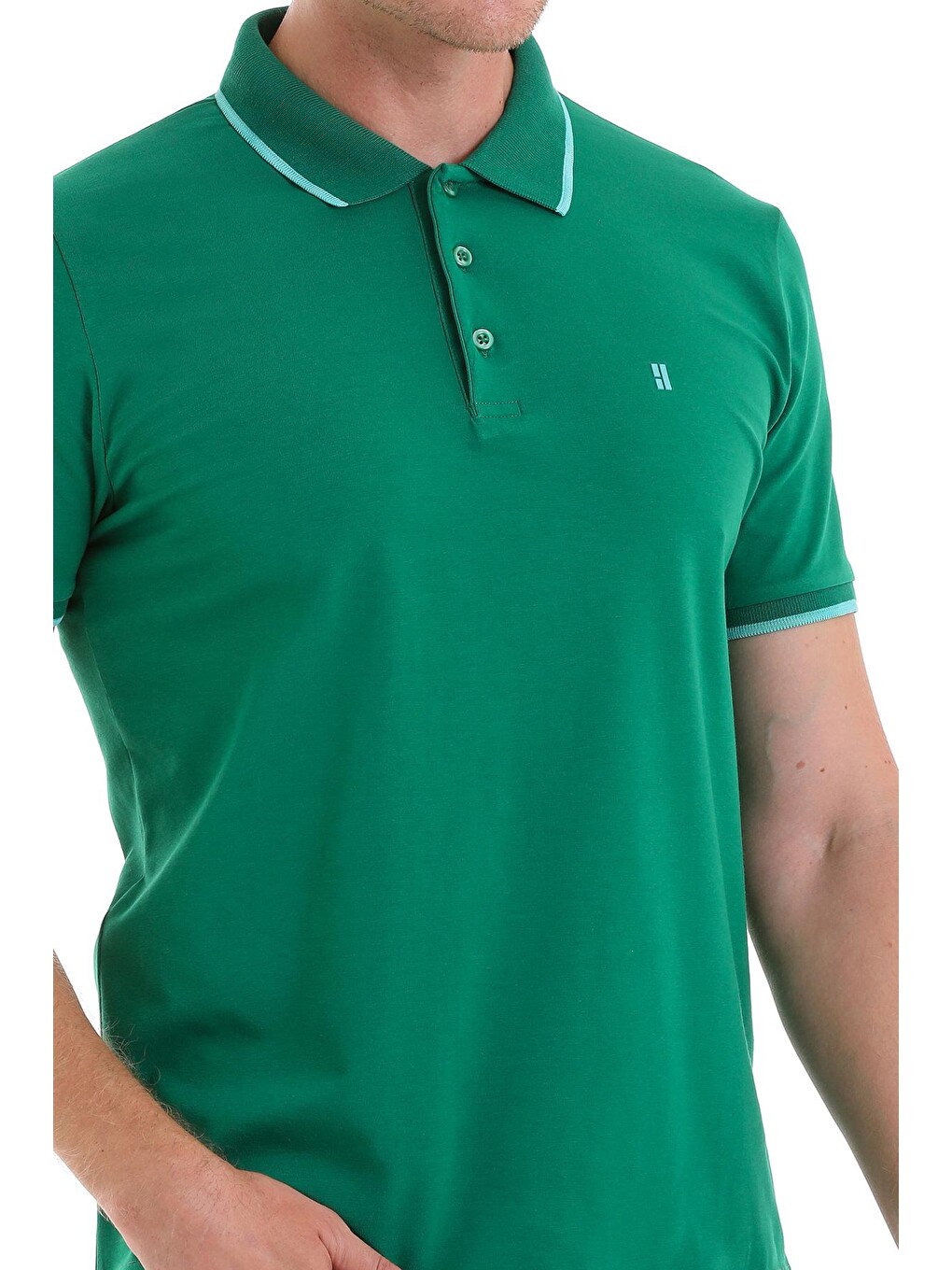 Yeşil Regular Fit Düz 100% Pamuklu Polo Yaka Tişört-2