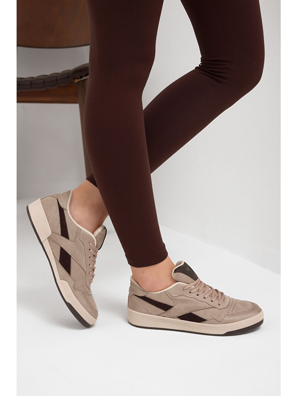 Unisex Bej Toprak Rahat Kalıp Termo Taban Bağcıklı Spor Ayakkabı-3