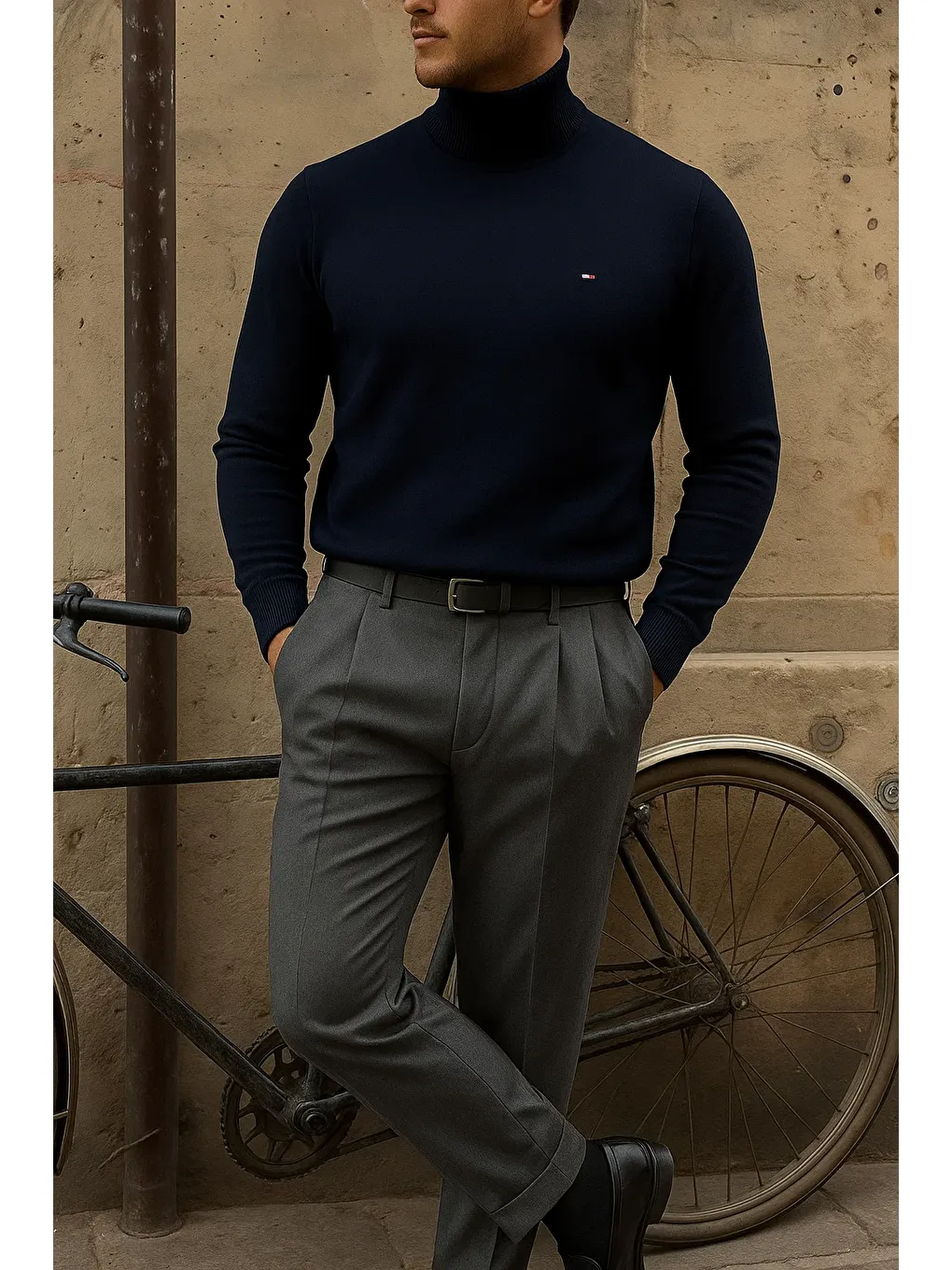 Erkek Premium Boğazlı Lacivert Triko Kazak-2