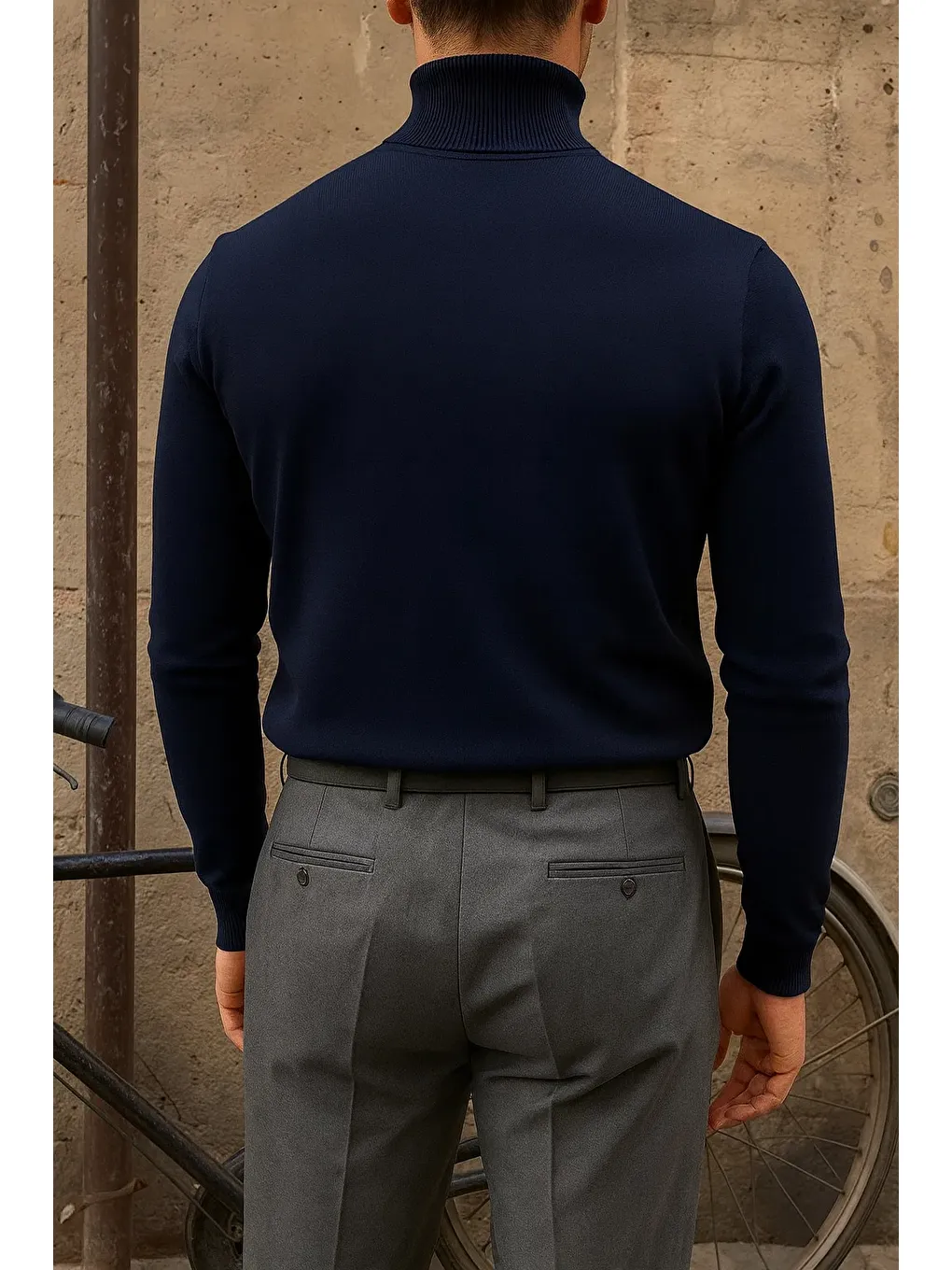 Erkek Premium Boğazlı Lacivert Triko Kazak-4