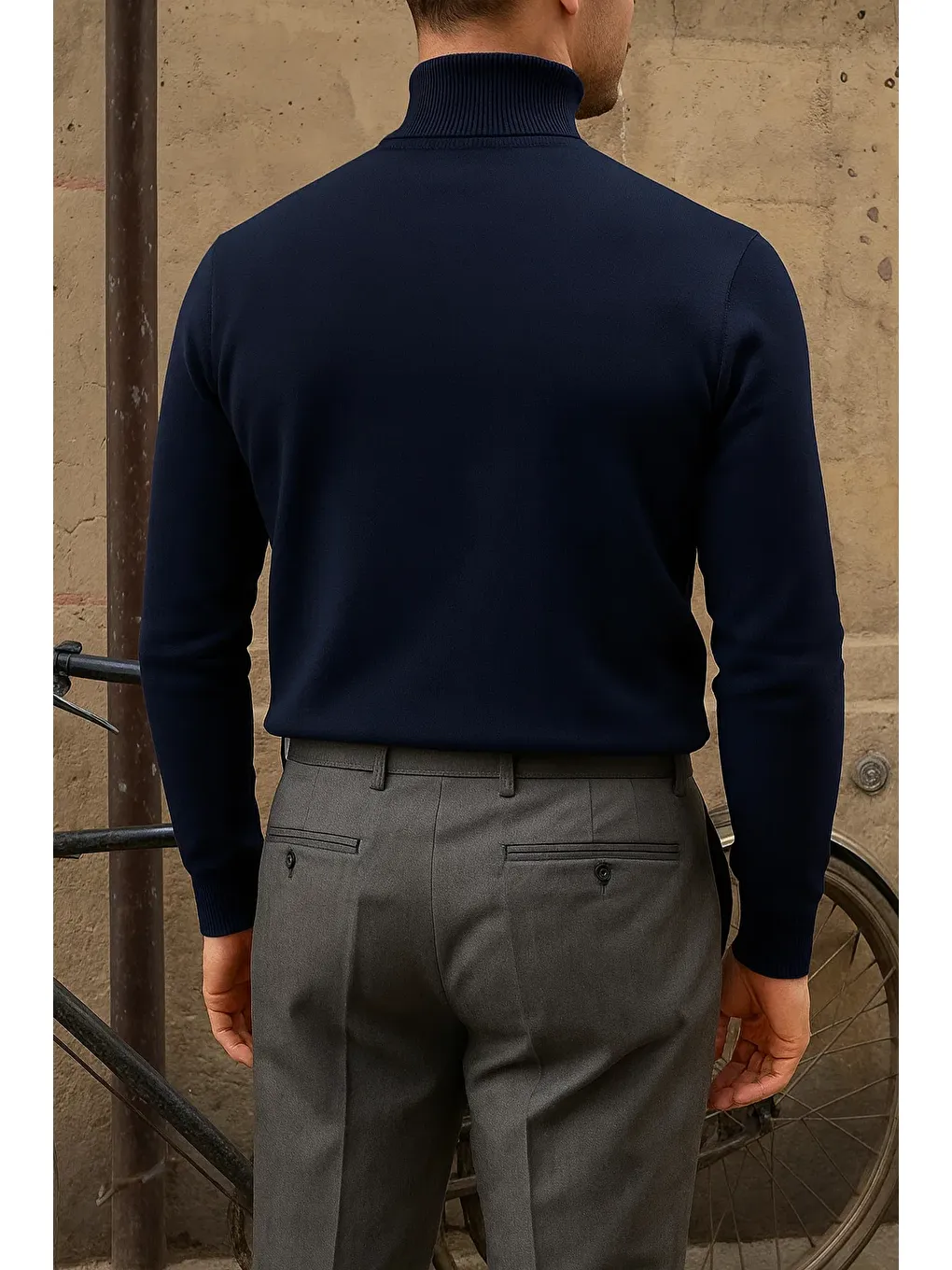 Erkek Premium Boğazlı Lacivert Triko Kazak-5