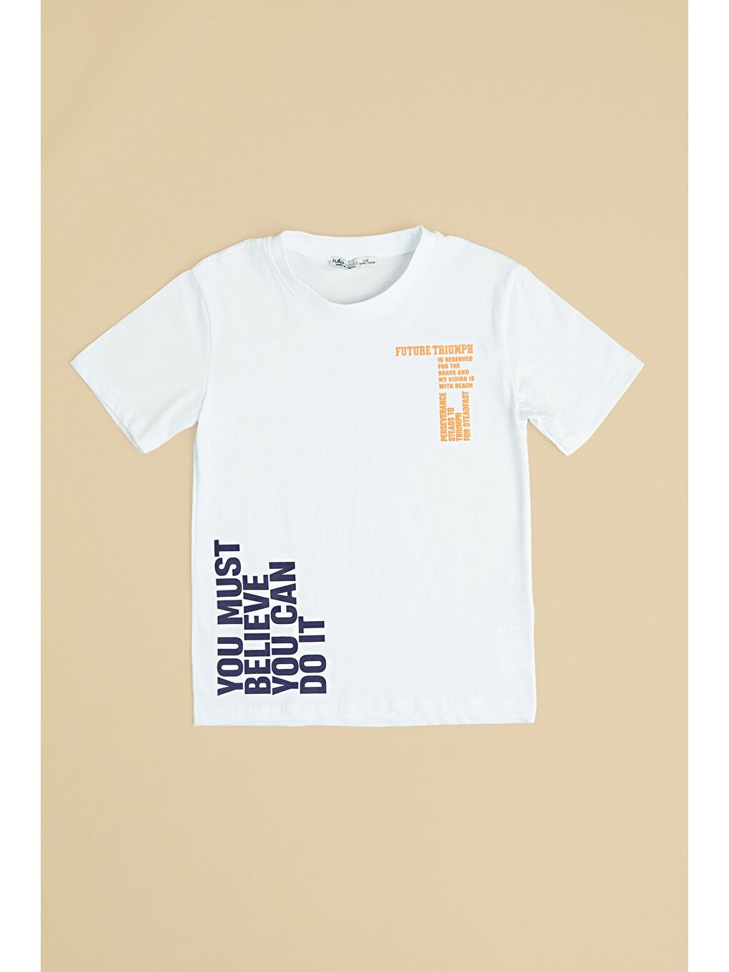 Beyaz Yazı Baskılı Bisiklet Yaka Erkek Çocuk Tişört