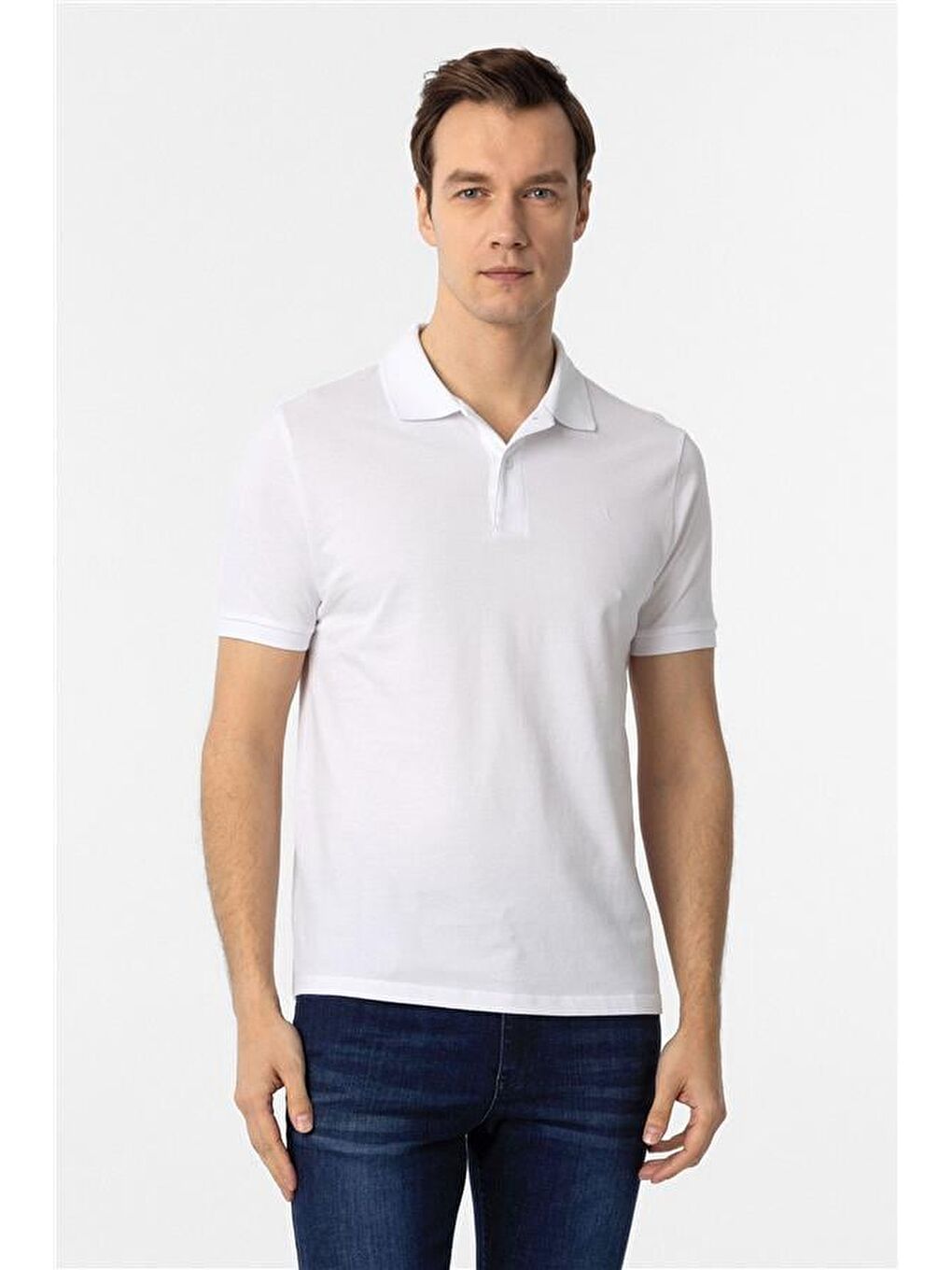 Beyaz Slim Düz Polo Yaka Tişört