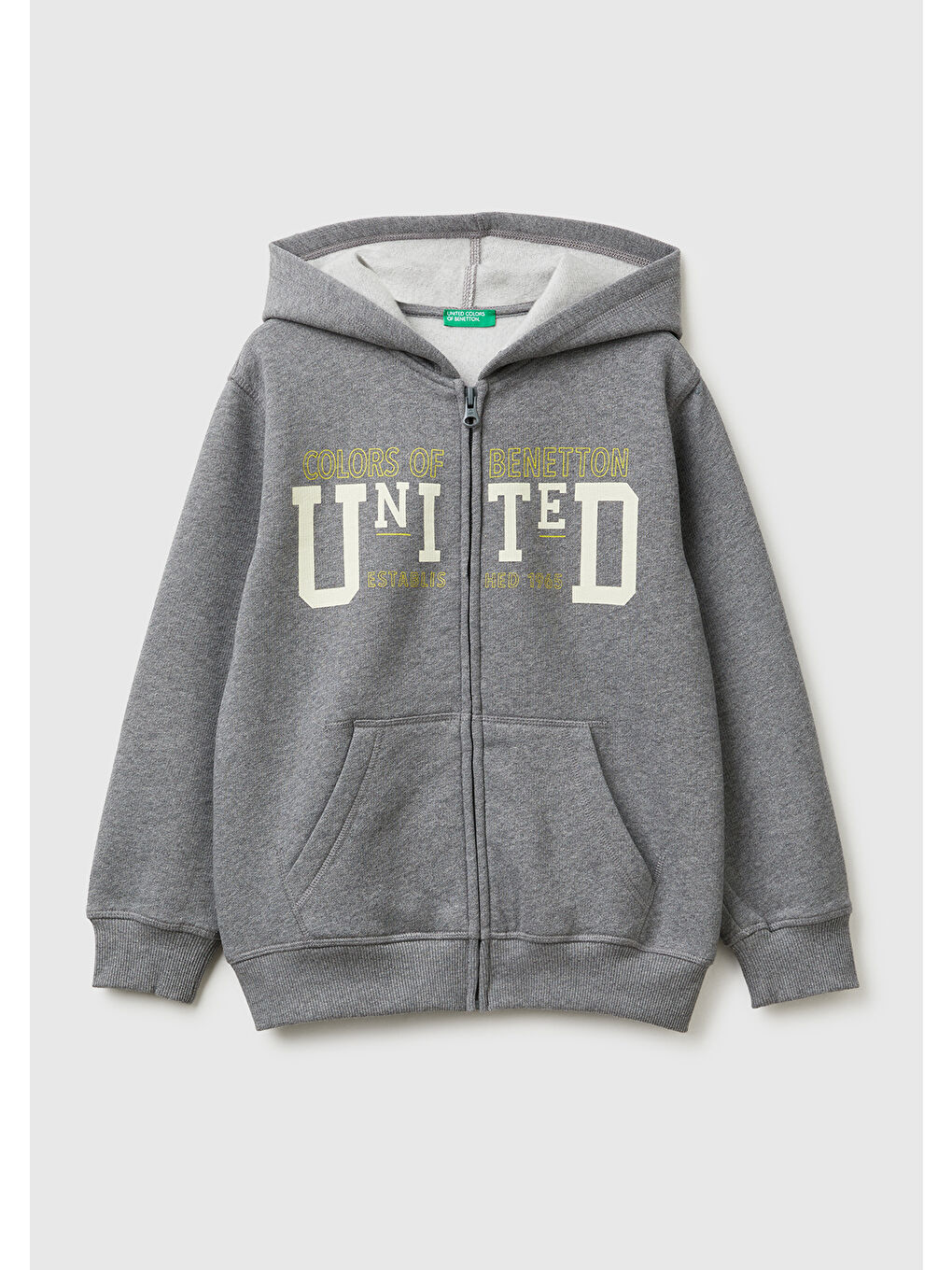 Gri Erkek Çocuk Antrasit Melanj Önü Logo Baskılı Cepli Fermuarlı Sweatshirt