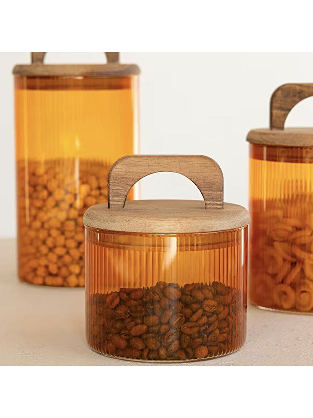 Sarı Akasya Kulplu Cam Kavanoz - Amber - 350 ml-1