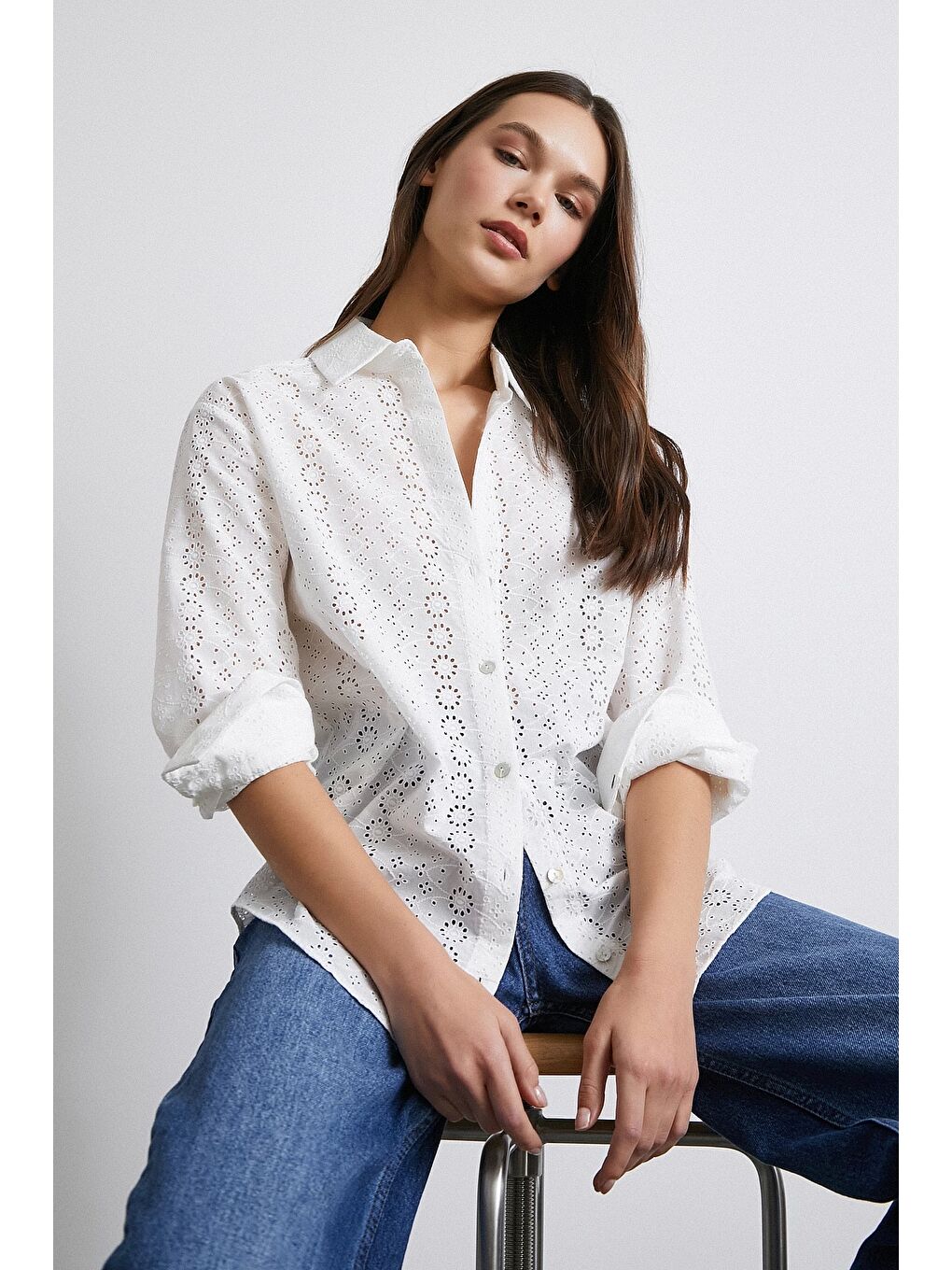 Fisto Nakışlı Premium Kalite Gömlek Ekru