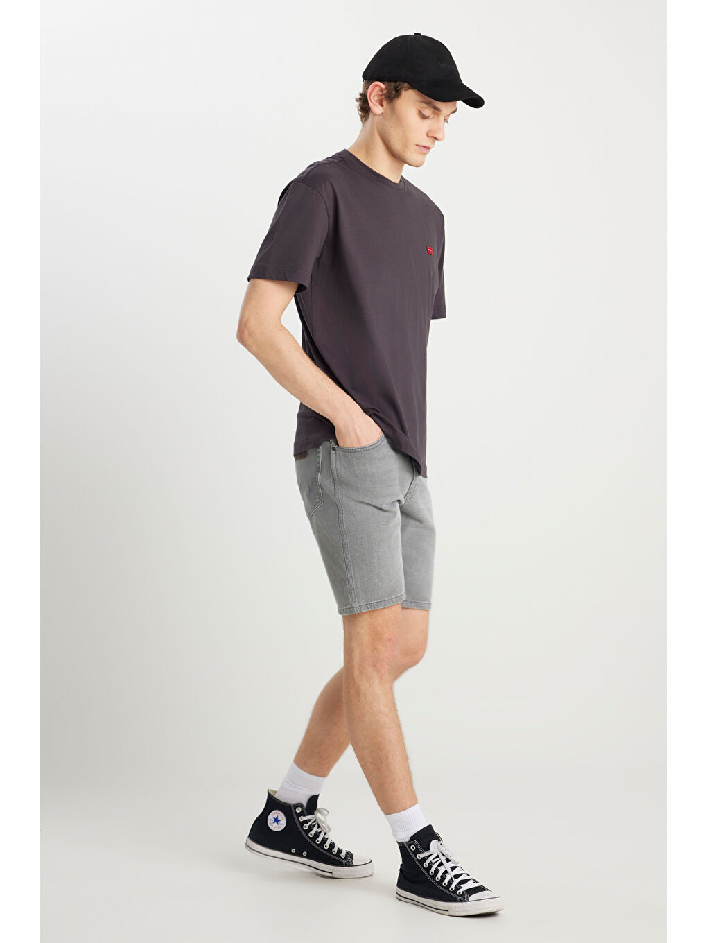 Gri Regular Fit Rahat Kesim Esnek Texas Jean Şort-1