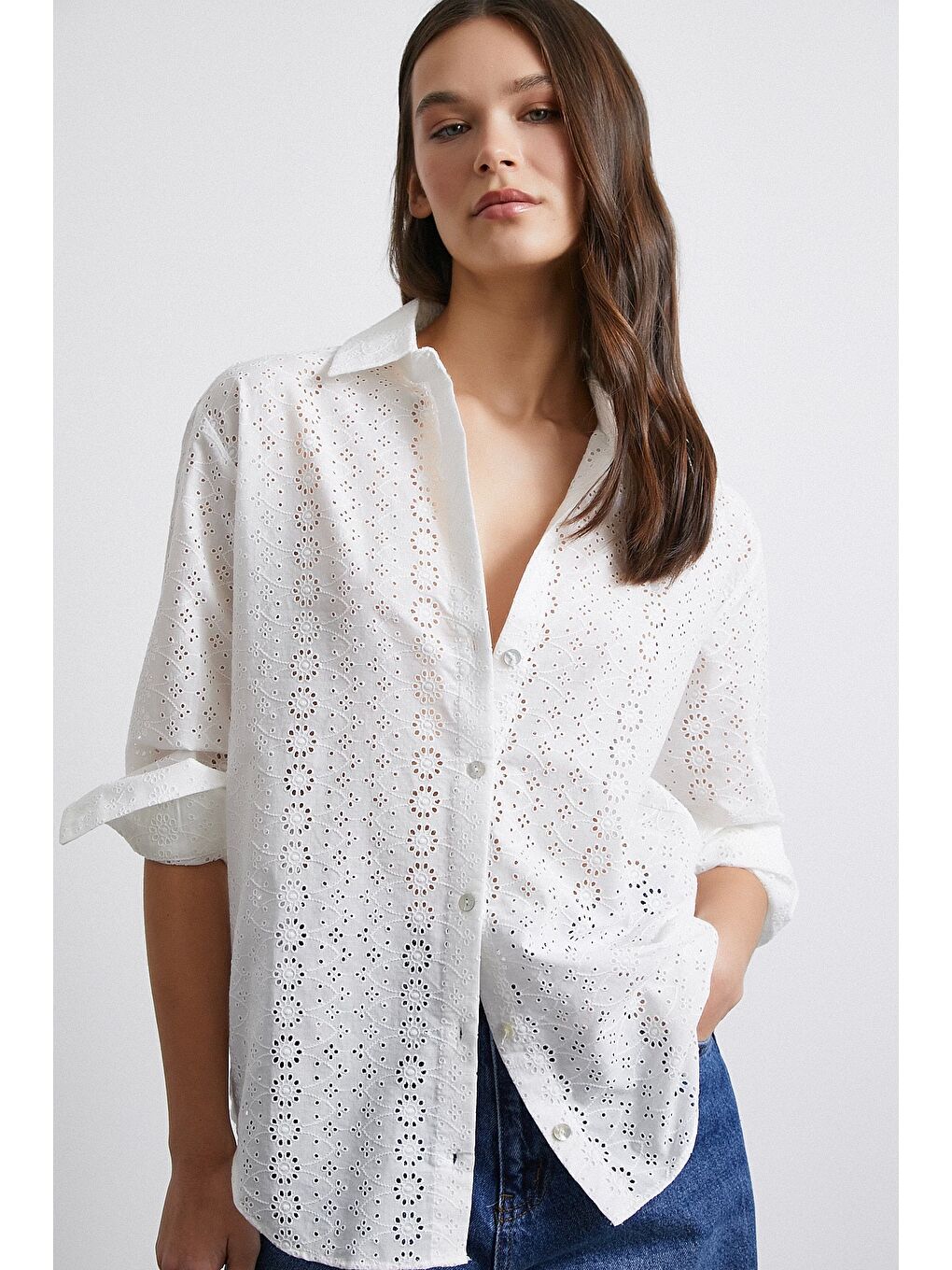 Fisto Nakışlı Premium Kalite Gömlek Ekru-1