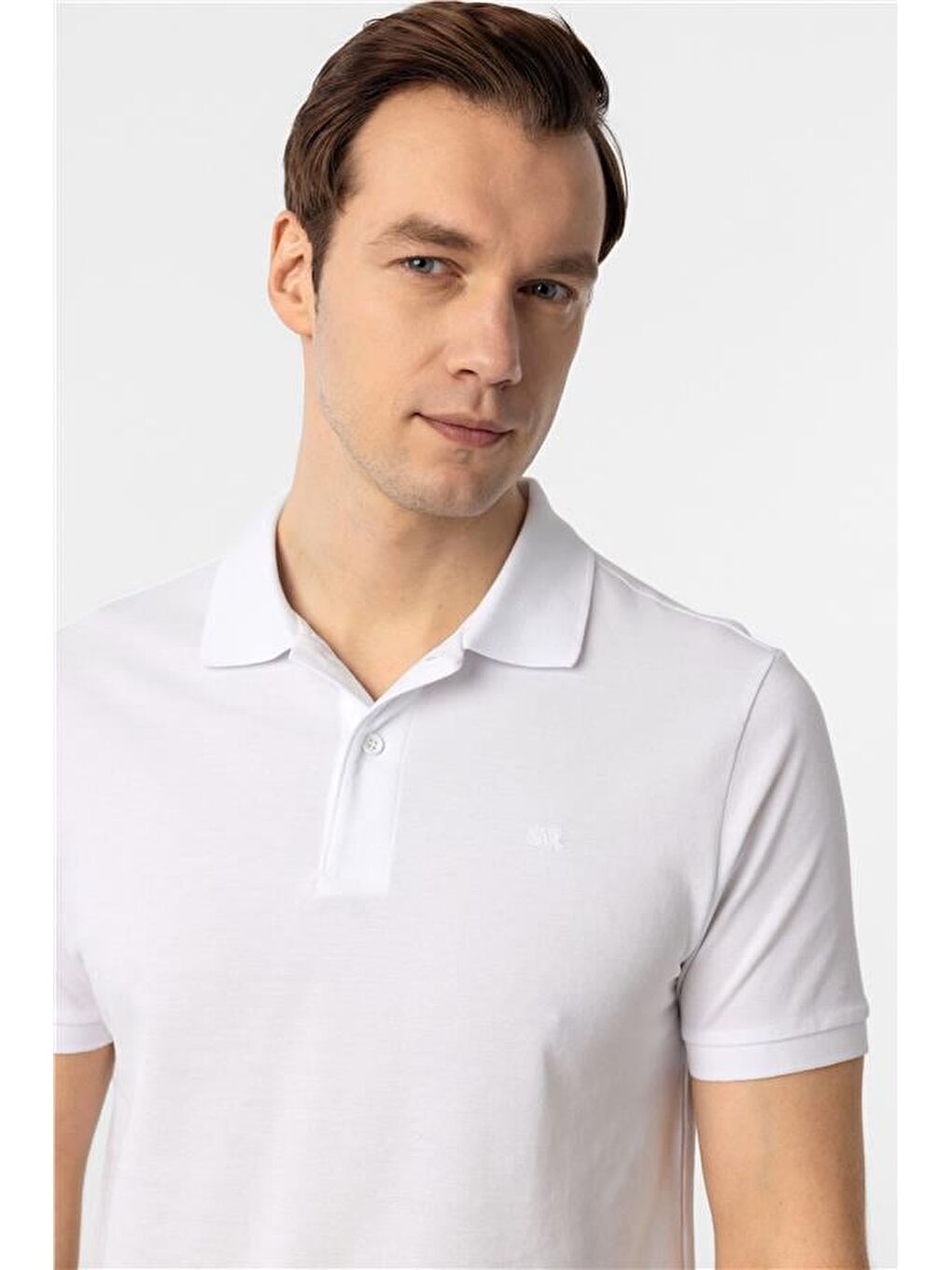 Beyaz Slim Düz Polo Yaka Tişört-2