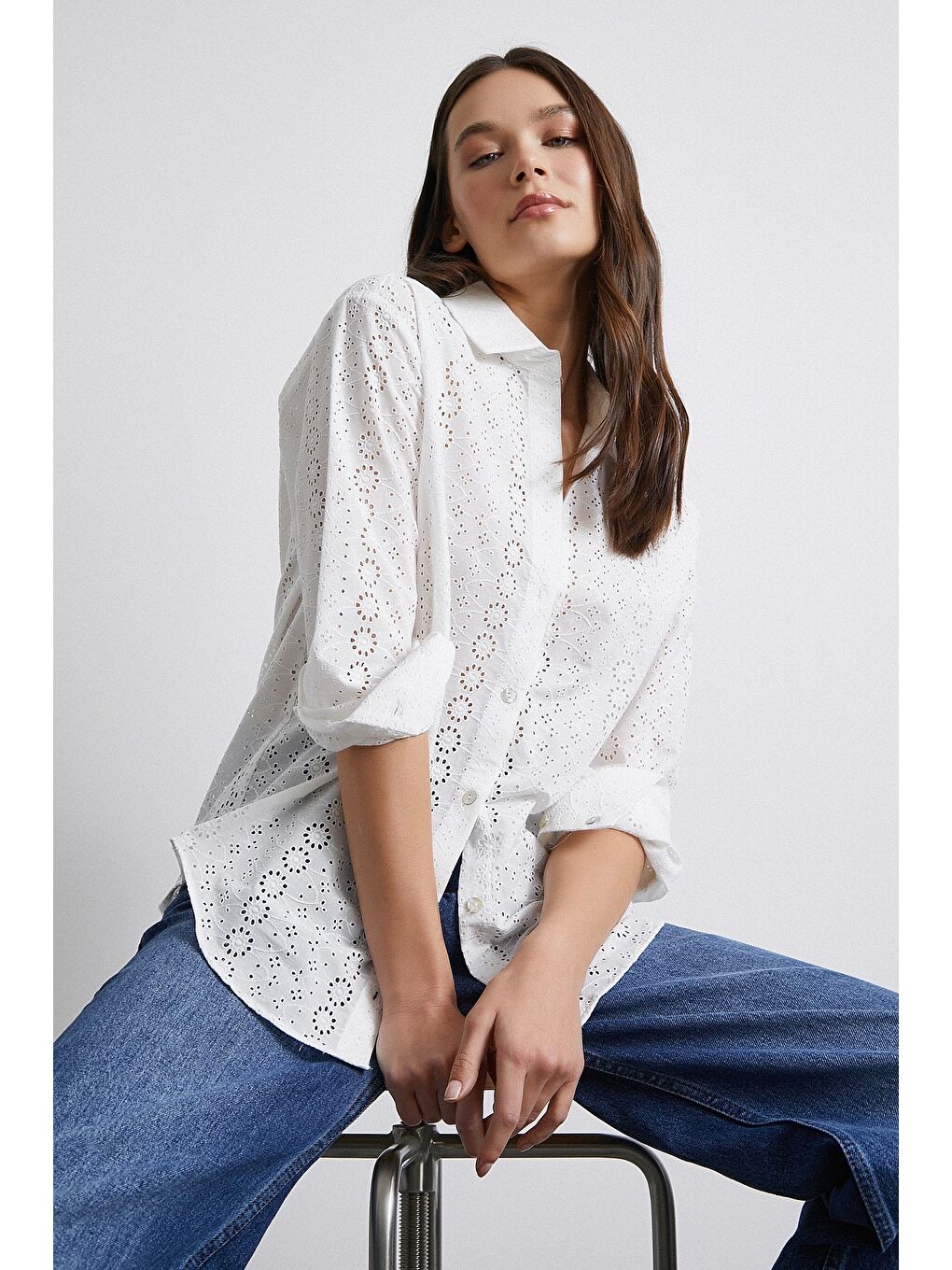 Fisto Nakışlı Premium Kalite Gömlek Ekru-2