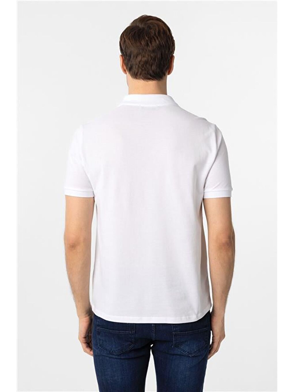 Beyaz Slim Düz Polo Yaka Tişört-3