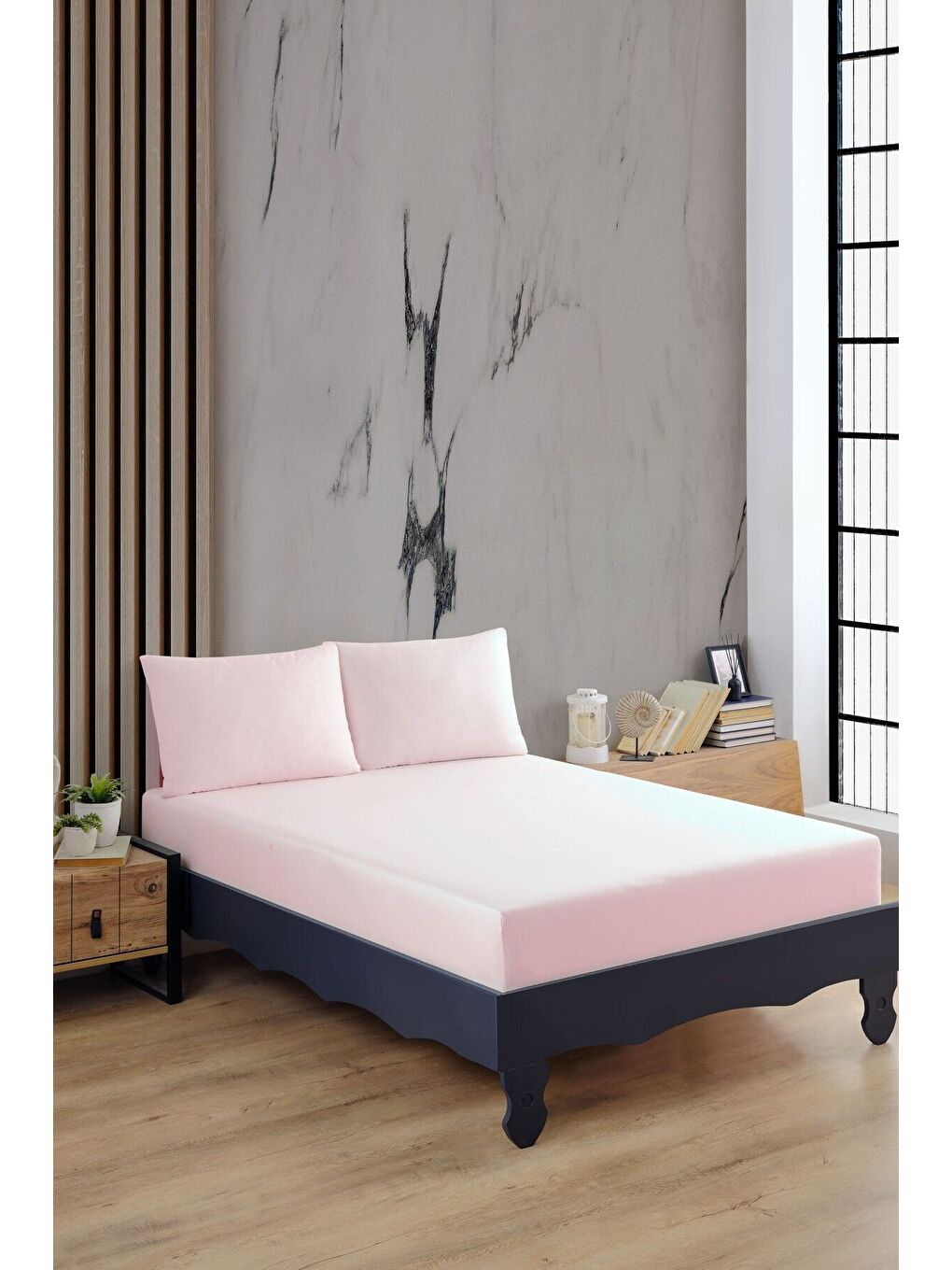 Pembe Ranforce %100 Pamuk Çarşaf Takımı Pudra 160x200 cm