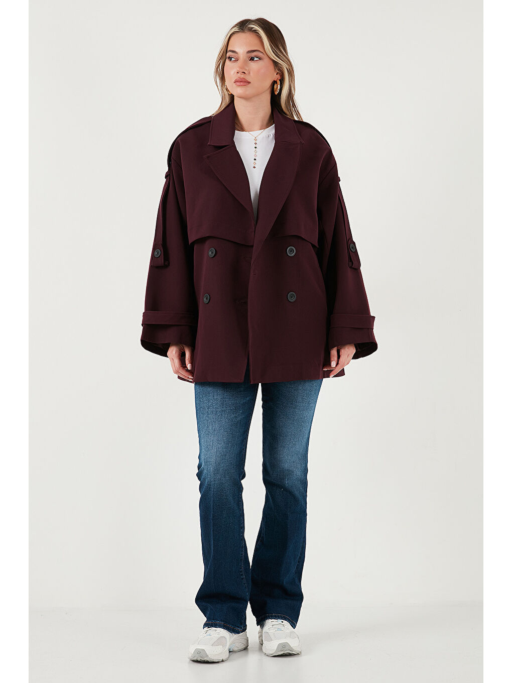 Mürdüm Relaxed Fit Kruvaze Yaka Düğmeli Astarlı Trençkot 6839580-1