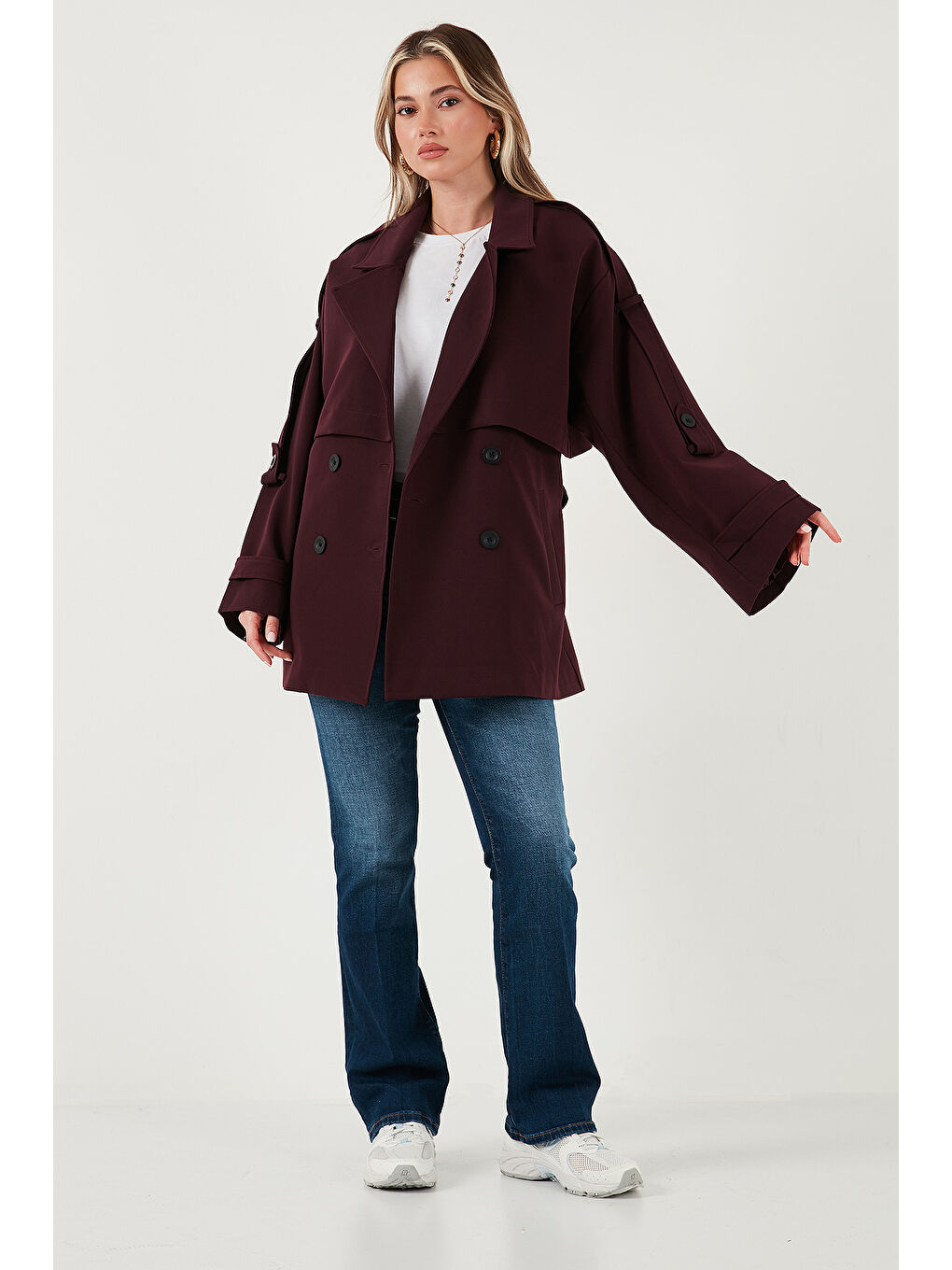 Mürdüm Relaxed Fit Kruvaze Yaka Düğmeli Astarlı Trençkot 6839580-2