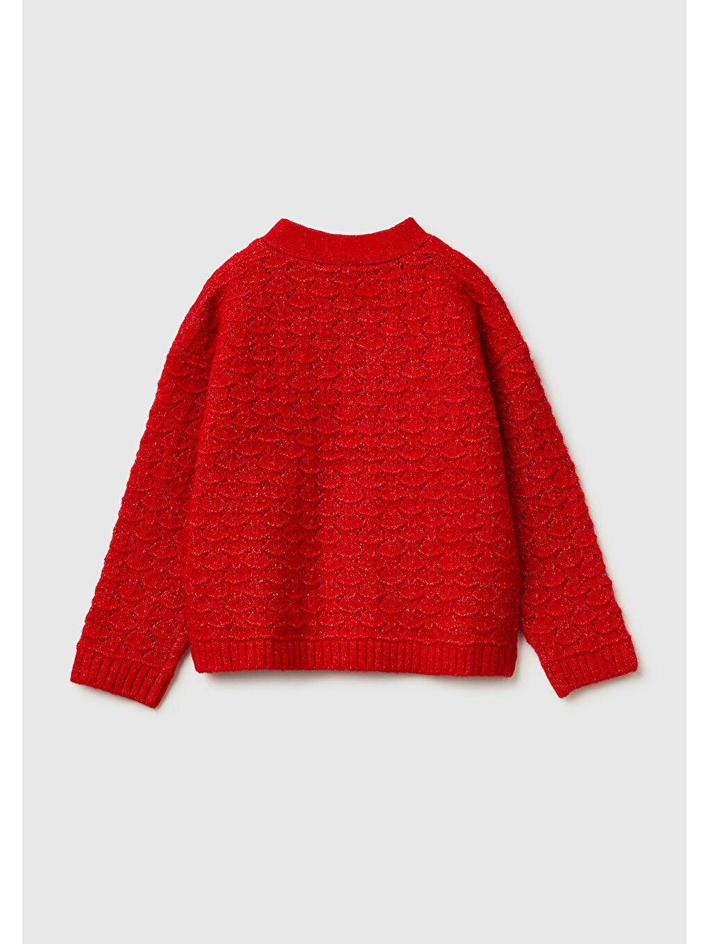 Kız Çocuk Kırmızı Nakış İşlemeli V Yaka Hırka-1