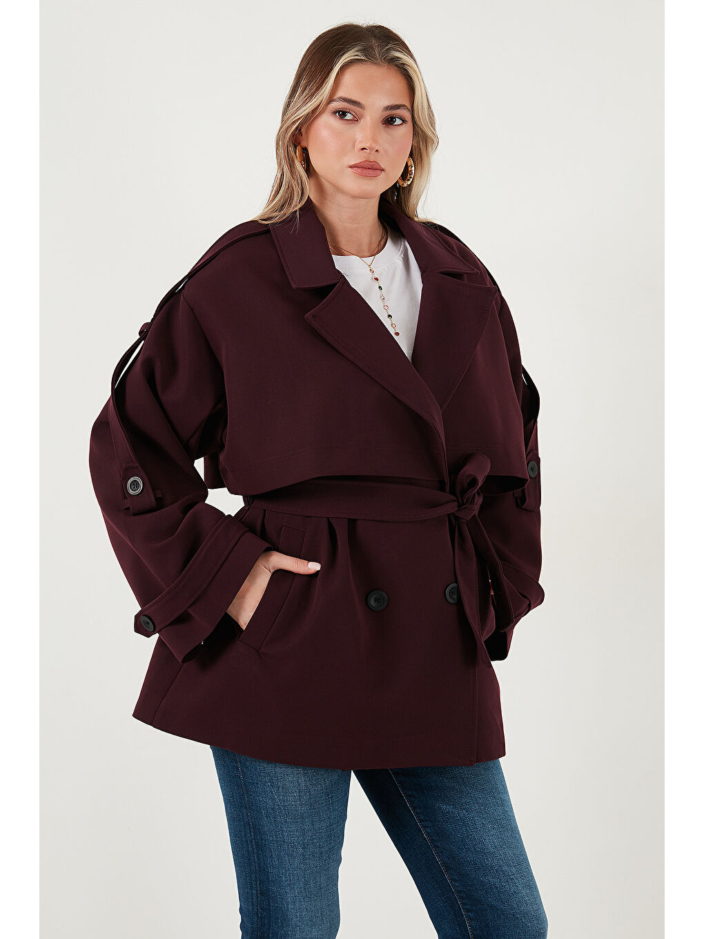 Mürdüm Relaxed Fit Kruvaze Yaka Düğmeli Astarlı Trençkot 6839580-3