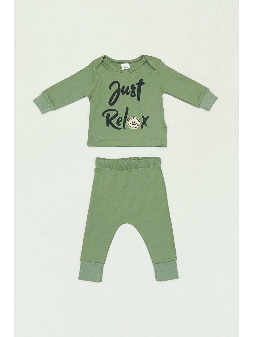 Haki Ayıcık Nakışlı Yelekli 3 Lü Erkek Çocuk Takım-1