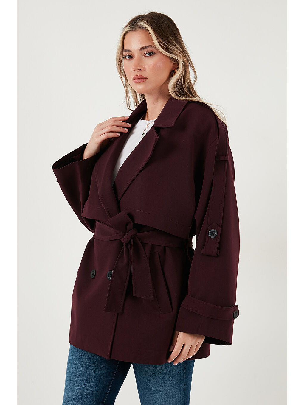 Mürdüm Relaxed Fit Kruvaze Yaka Düğmeli Astarlı Trençkot 6839580-4