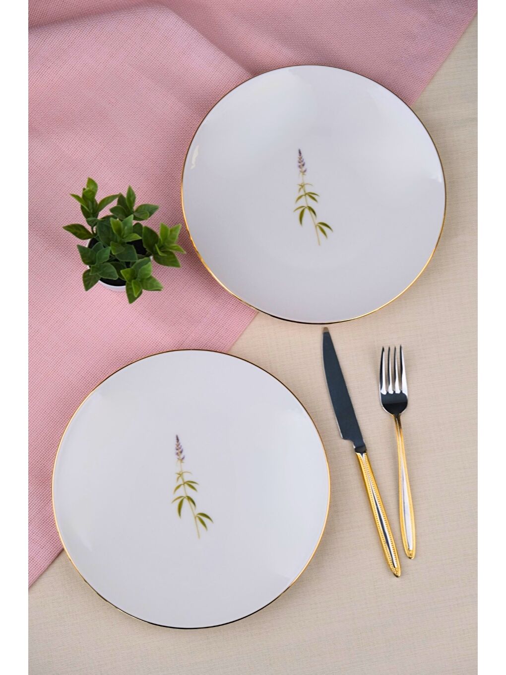 Karışık Porselen Natura Salkım Altın Yaldız Pasta Tabağı 20,50cm 2 li